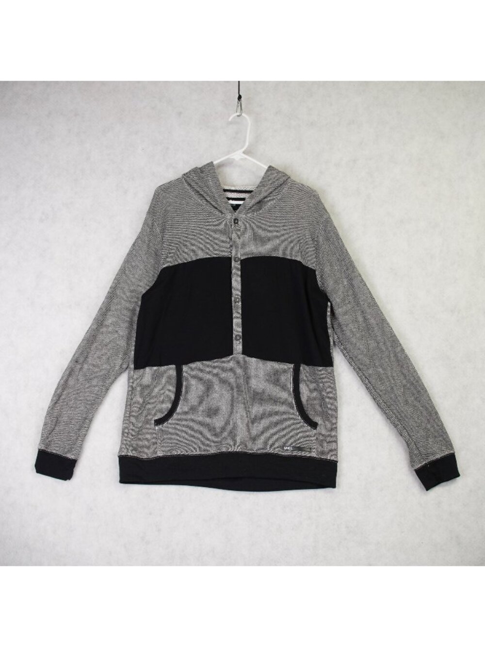 UNCL Mens Knit Half Button Pullover Hoodie Size X-Large Gray Black USA Made EUC
